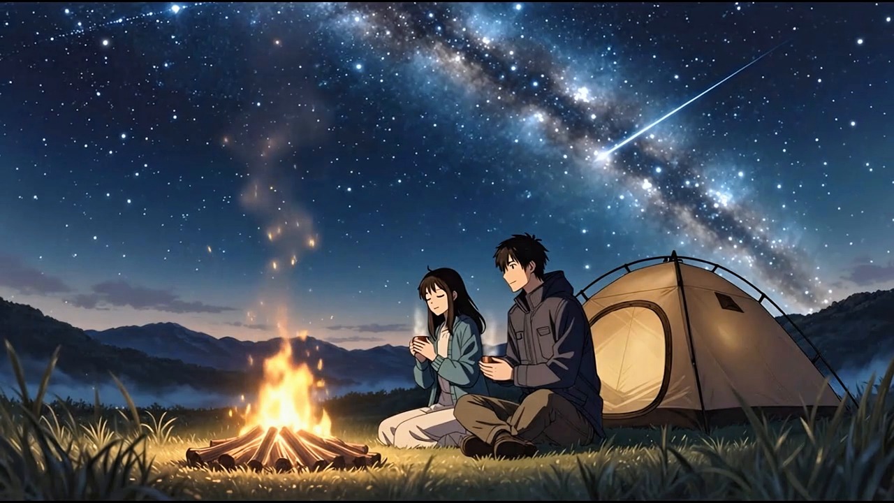 情侣素材 - 一对夫妇坐在篝火旁 /  动漫情侣与篝火 /  夜间露营 /  山间草原上的动漫情侣 /  美丽的动漫情侣 /  宁静的篝火 /  美丽的动漫银河景观 /  ai产生的