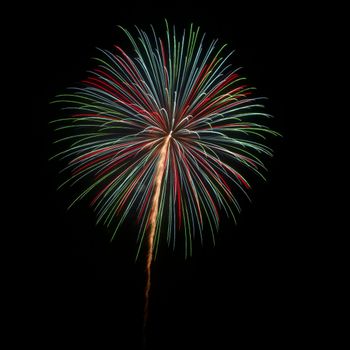 Colorful fireworks illuminate the night sky over Fukuoka, Japan, capturing a festive celebration.