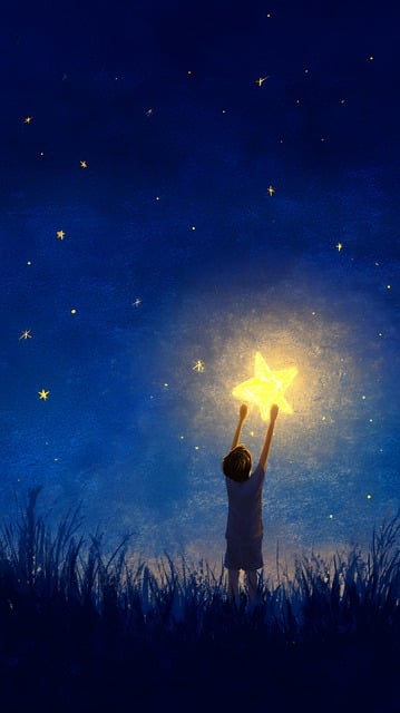 插画素材 - 孩子 /  星星 /  夜空 /  夜晚 /  梦 /  抵达 /  希望 /  光 /  幻想 /  天空 /  黑暗的 /  灵感 /  想象力 /  神奇 /  平静的 /  宁静 /  冒险 /  旅行 /  未来 /